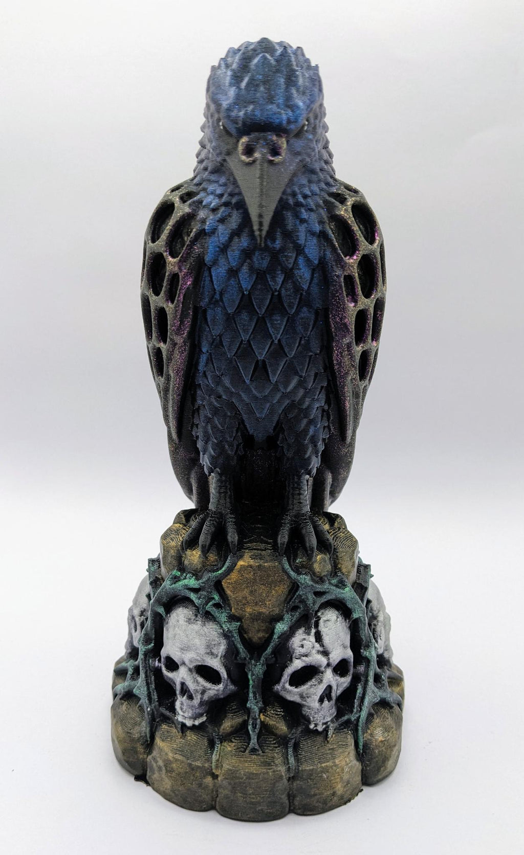 Necro Raven Skull Perch number one, hand-finished by Tonya Taylor, front view