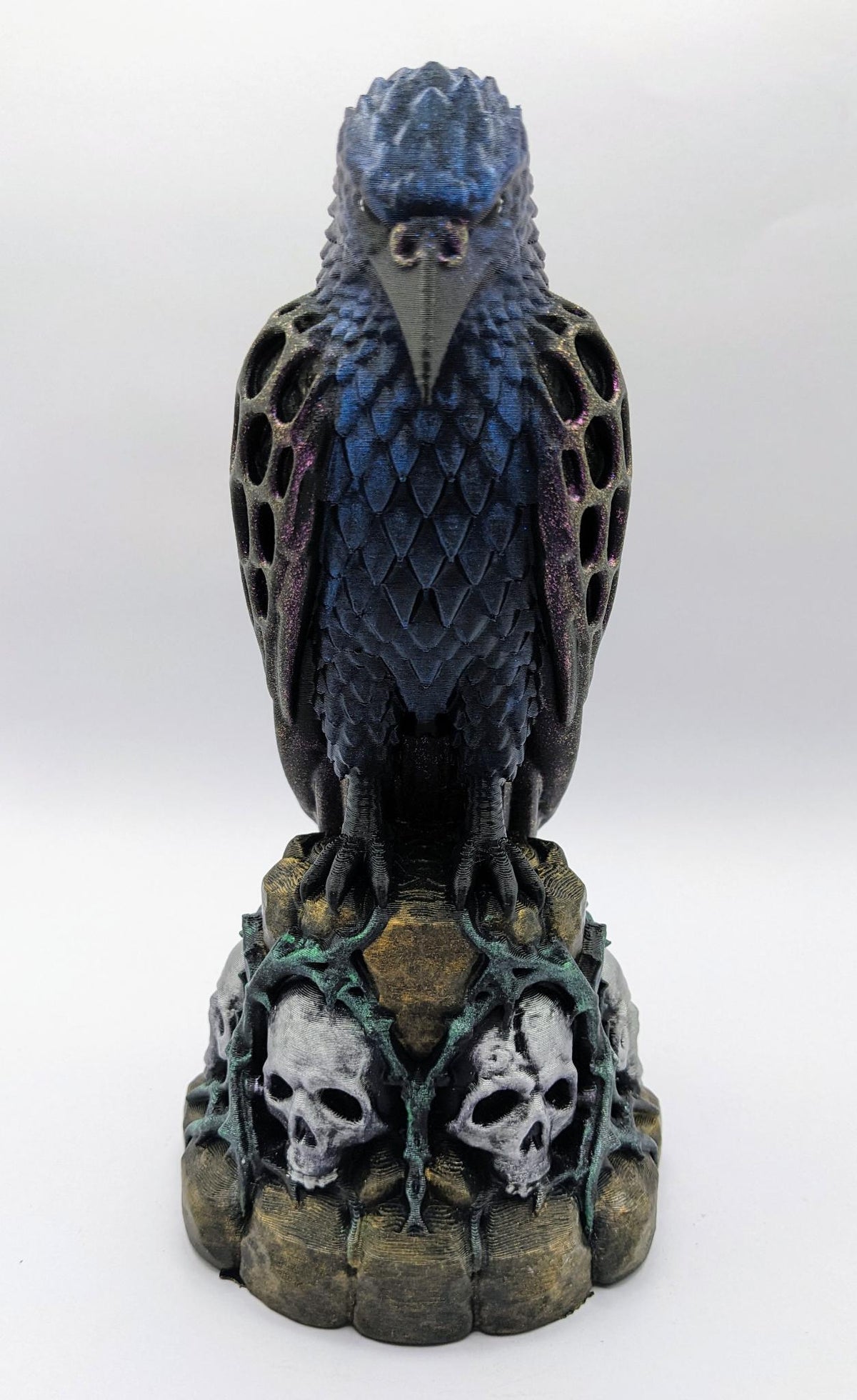 Necro Raven Skull Perch number one, hand-finished by Tonya Taylor, front view