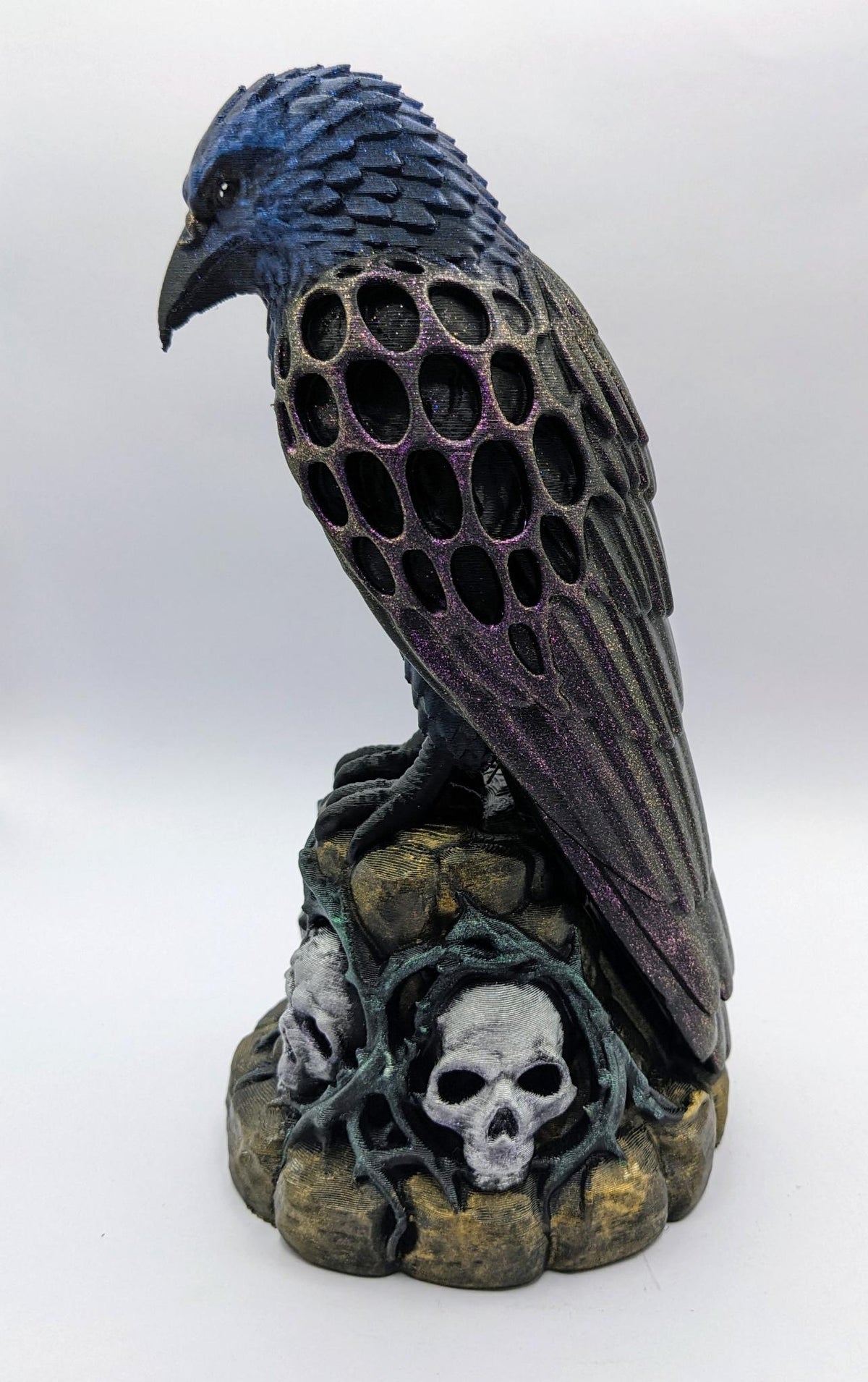 Necro Raven Skull Perch number one, hand-finished by Tonya Taylor, left view