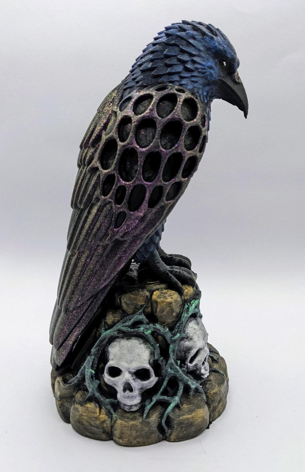Necro Raven Skull Perch number one, hand-finished by Tonya Taylor, right view