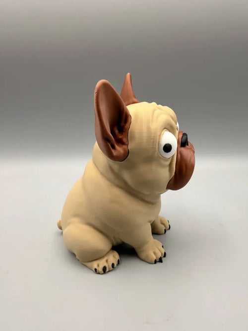 Googly Pug sculpture, three-quarter view