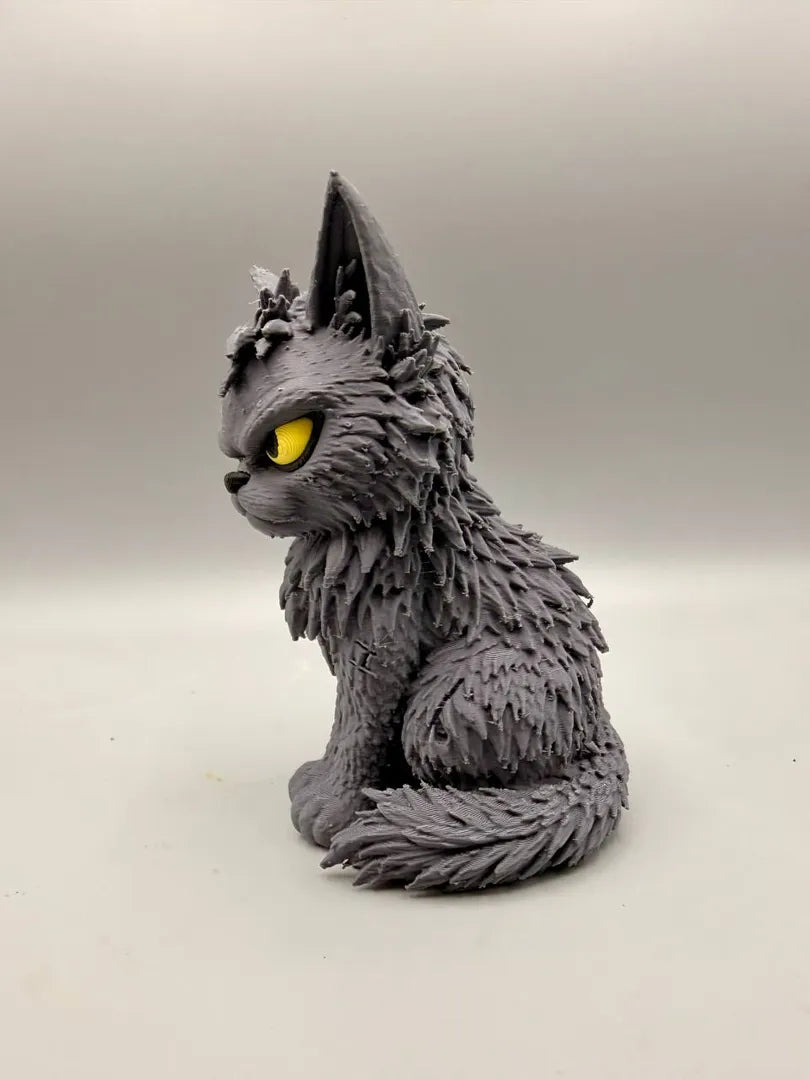 Grimwhisker the Angry Cat sculpture, side view