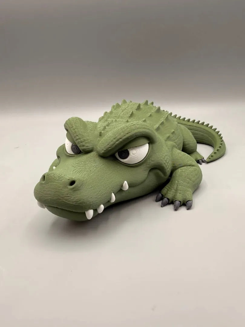 Grumpy Alligator sculpture, side view