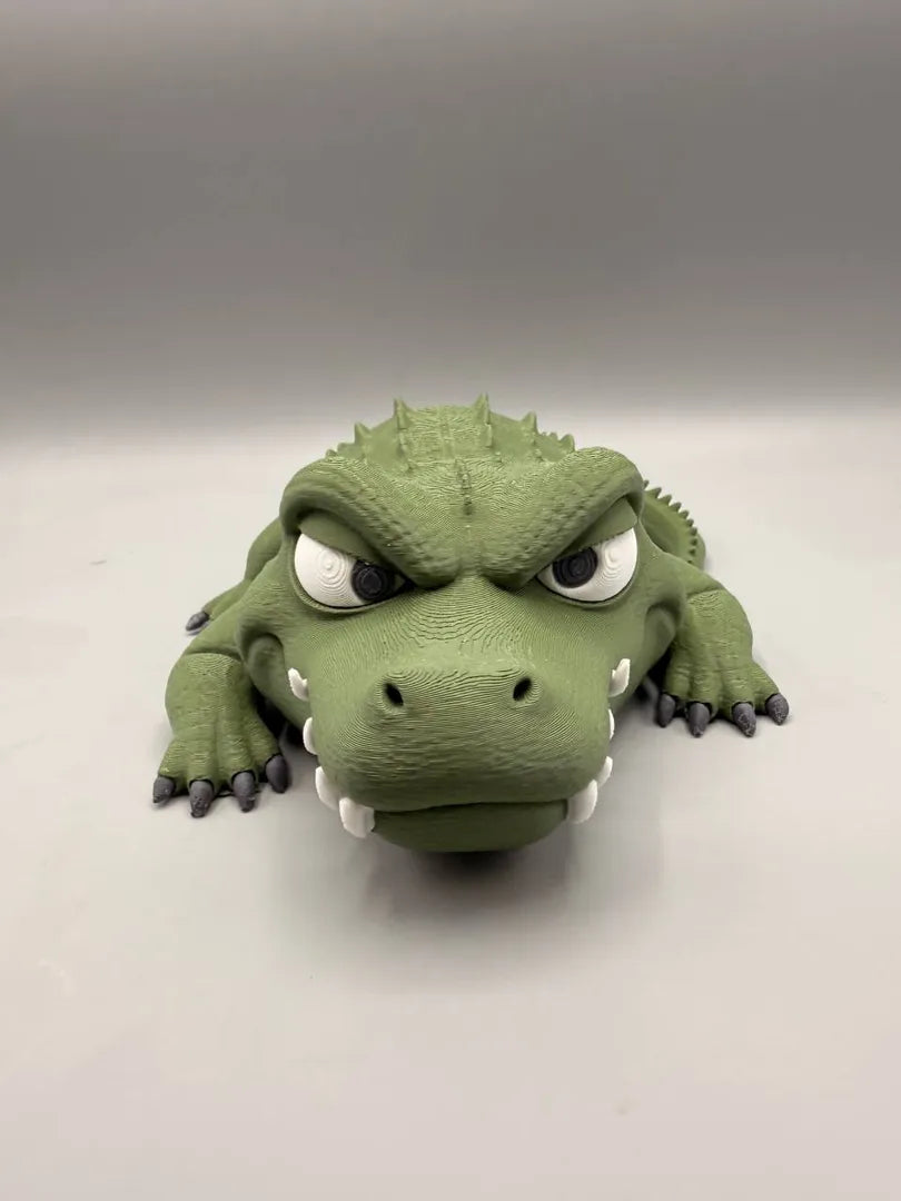 Grumpy Alligator sculpture, head-on view