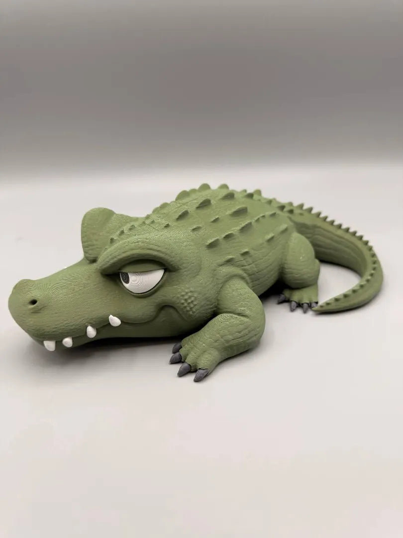 Grumpy Alligator 3D printed sculpture, three-quarter view