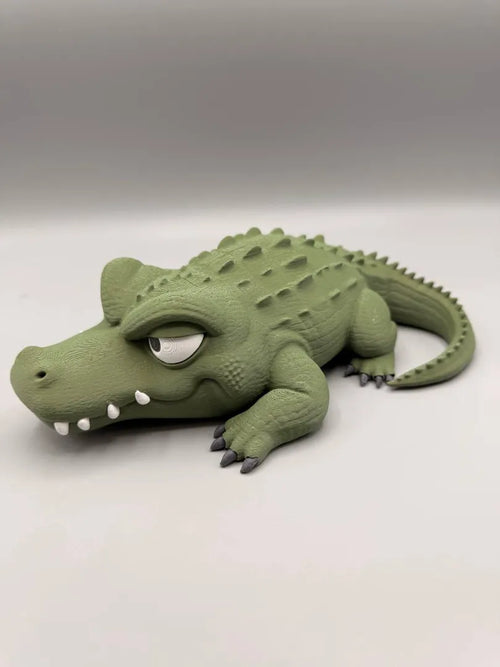 Grumpy Alligator 3D printed sculpture, three-quarter view