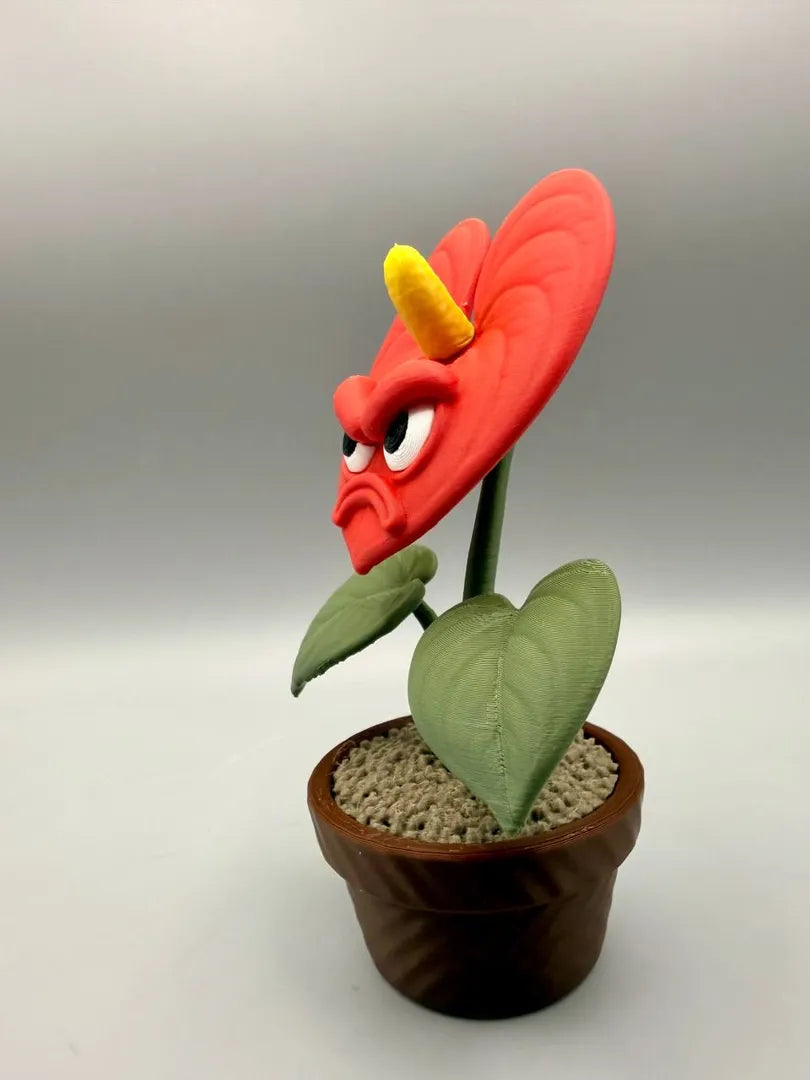 Grumpy Anthurium sculpture, three-quarter view