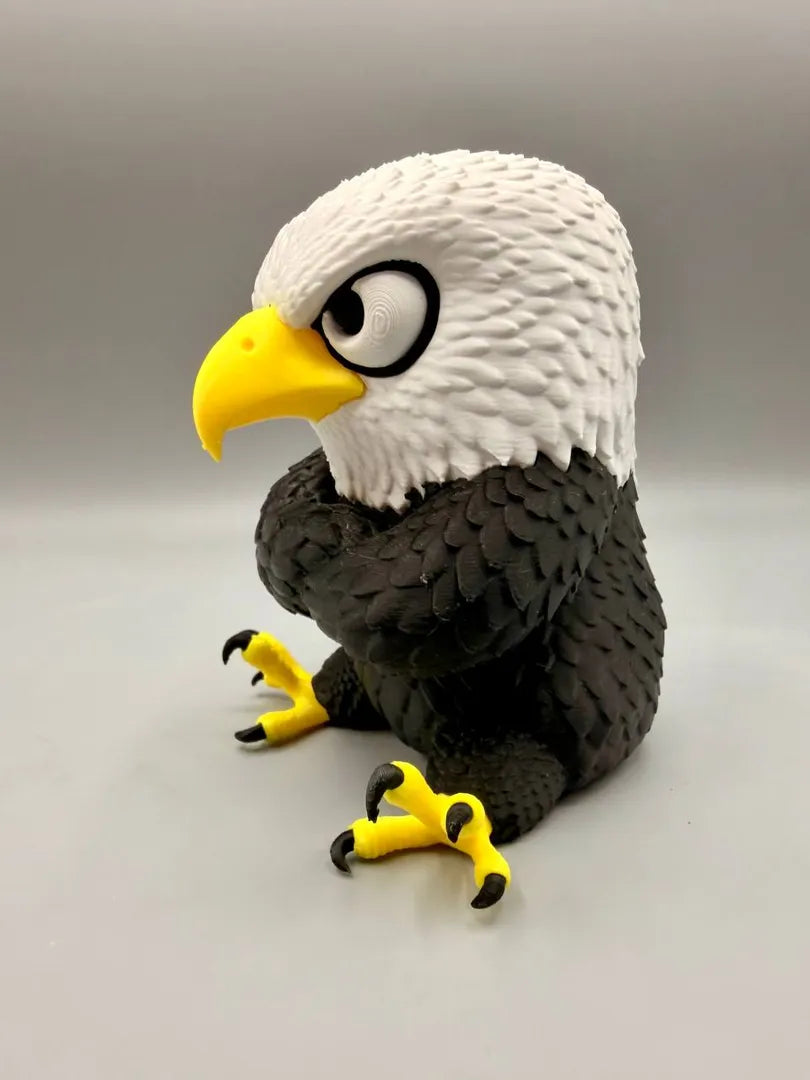 Grumpy Bald Eagle sculpture, three-quarter view