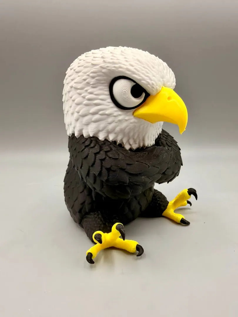 Grumpy Bald Eagle sculpture, three-quarter view
