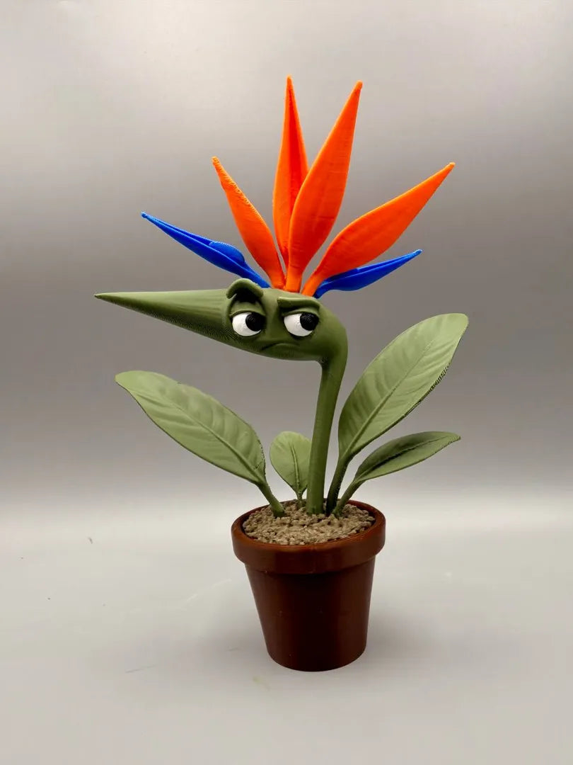 Grumpy Bird of Paradise 3D printed sculpture, front view