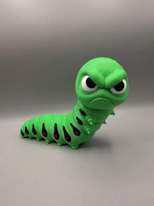 Grumpy Caterpillar 3D printed sculpture, front view