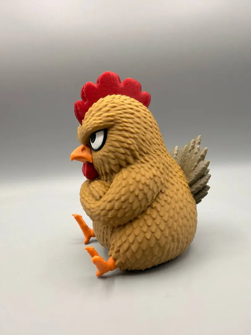 Grumpy Chicken sculpture, three-quarter view