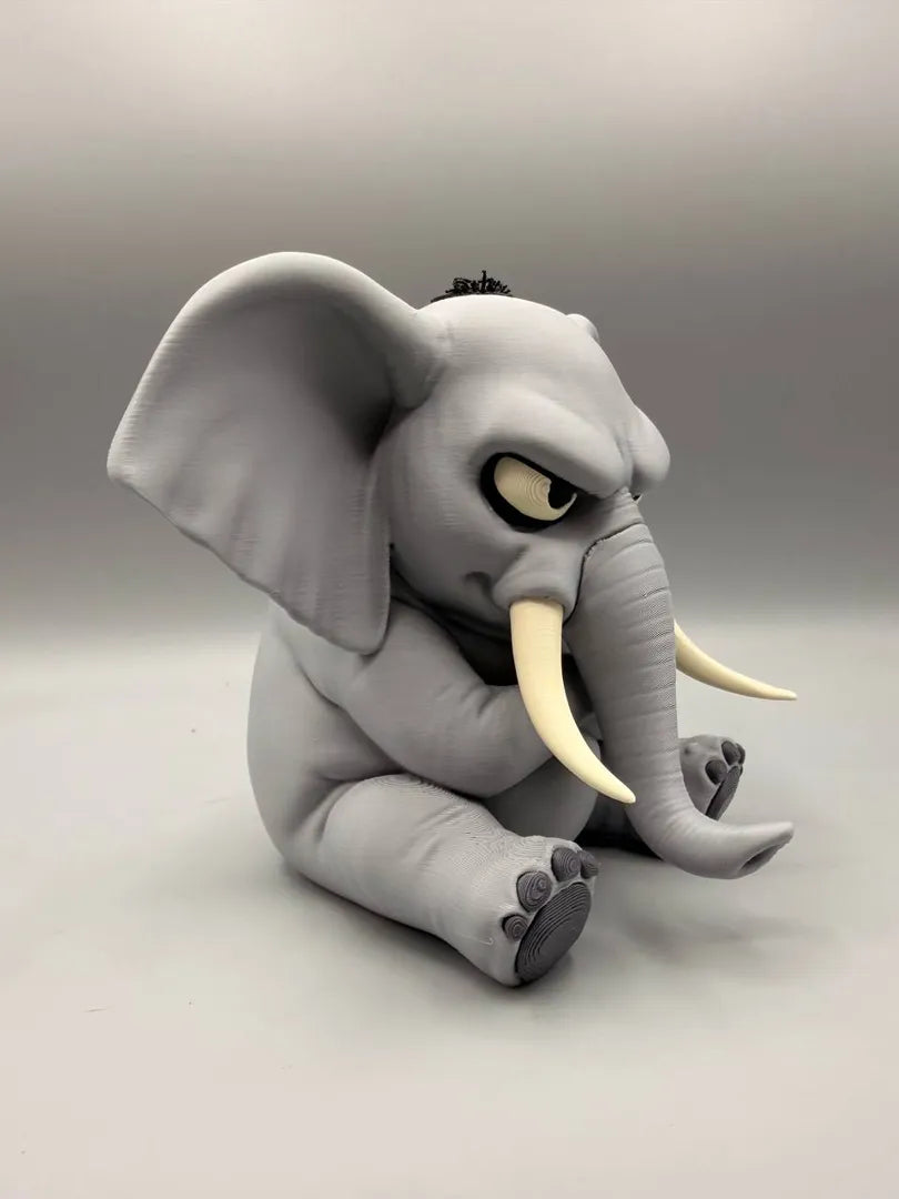 Grumpy Elephant sculpture, three-quarter view