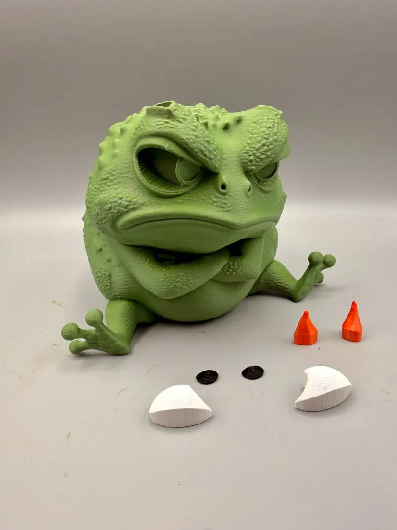 Grumpy Frog shown with its separately printed parts before assembly