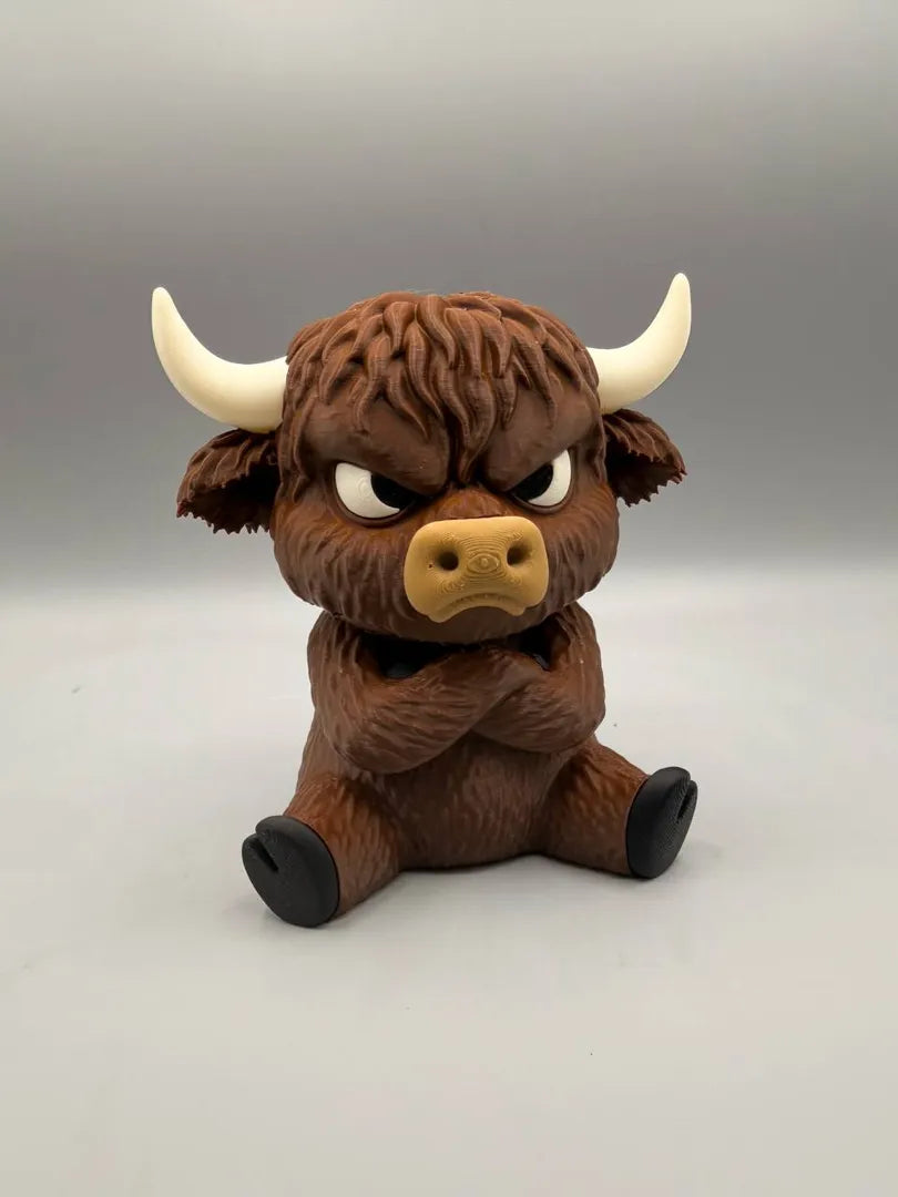 Grumpy Highland Cow 3D printed sculpture, front view