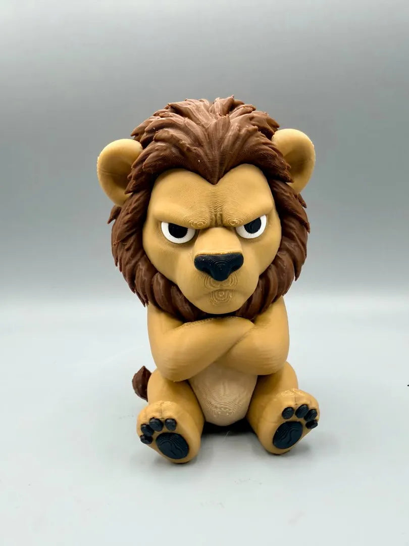 Grumpy Lion 3D printed sculpture, front view
