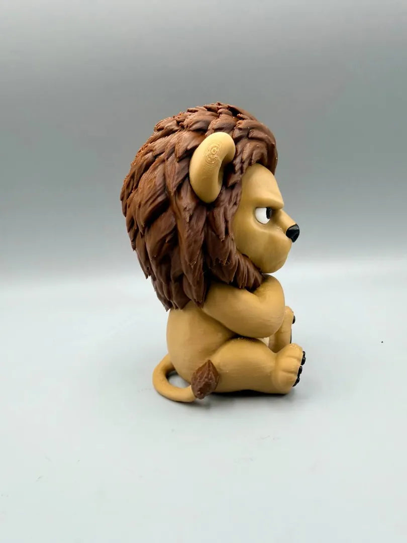 Grumpy Lion sculpture, three-quarter view
