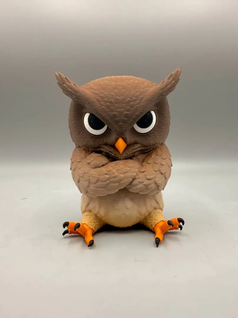 Grumpy Owl 3D printed sculpture, front view