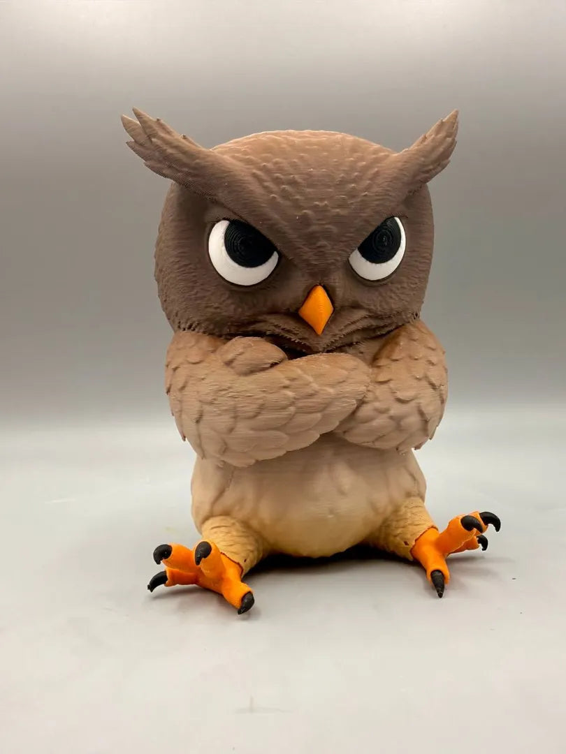 Grumpy Owl sculpture, front view