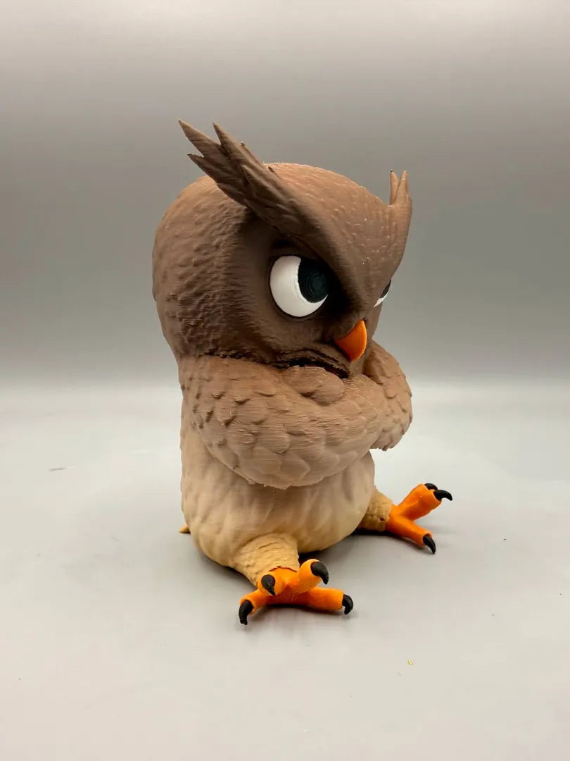Grumpy Owl sculpture, three-quarter view