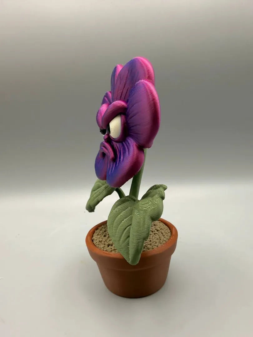 Grumpy Pansy sculpture, three-quarter view