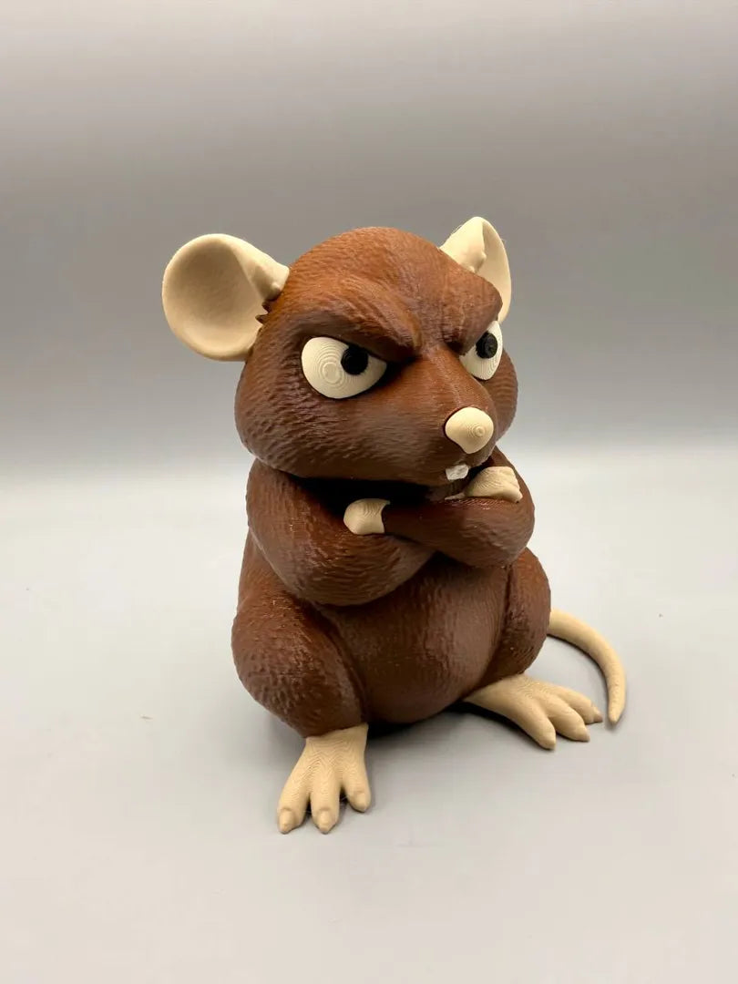 Grumpy Rat sculpture, three-quarter view