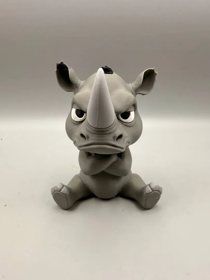 Grumpy Rhino 3D printed sculpture, front view