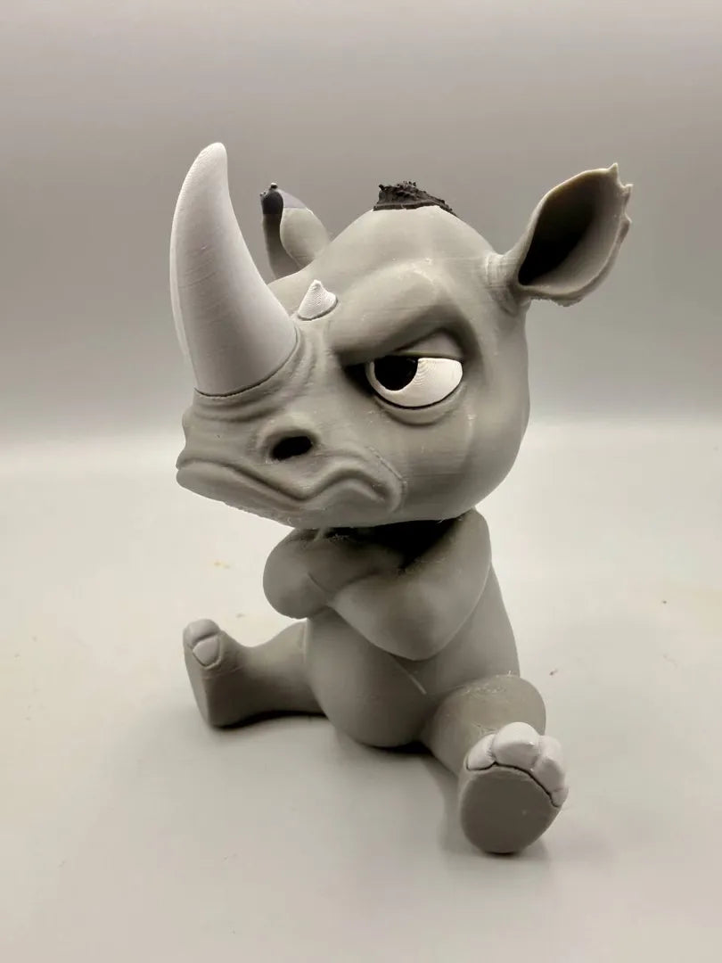 Grumpy Rhino sculpture, three-quarter view