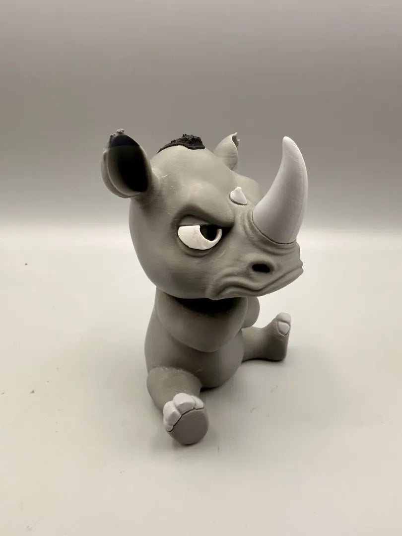 Grumpy Rhino sculpture, three-quarter view