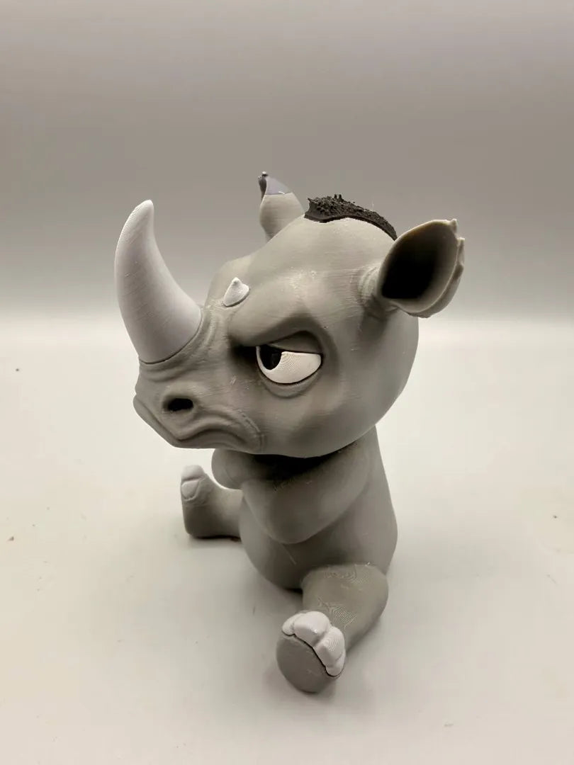 Grumpy Rhino sculpture, three-quarter view