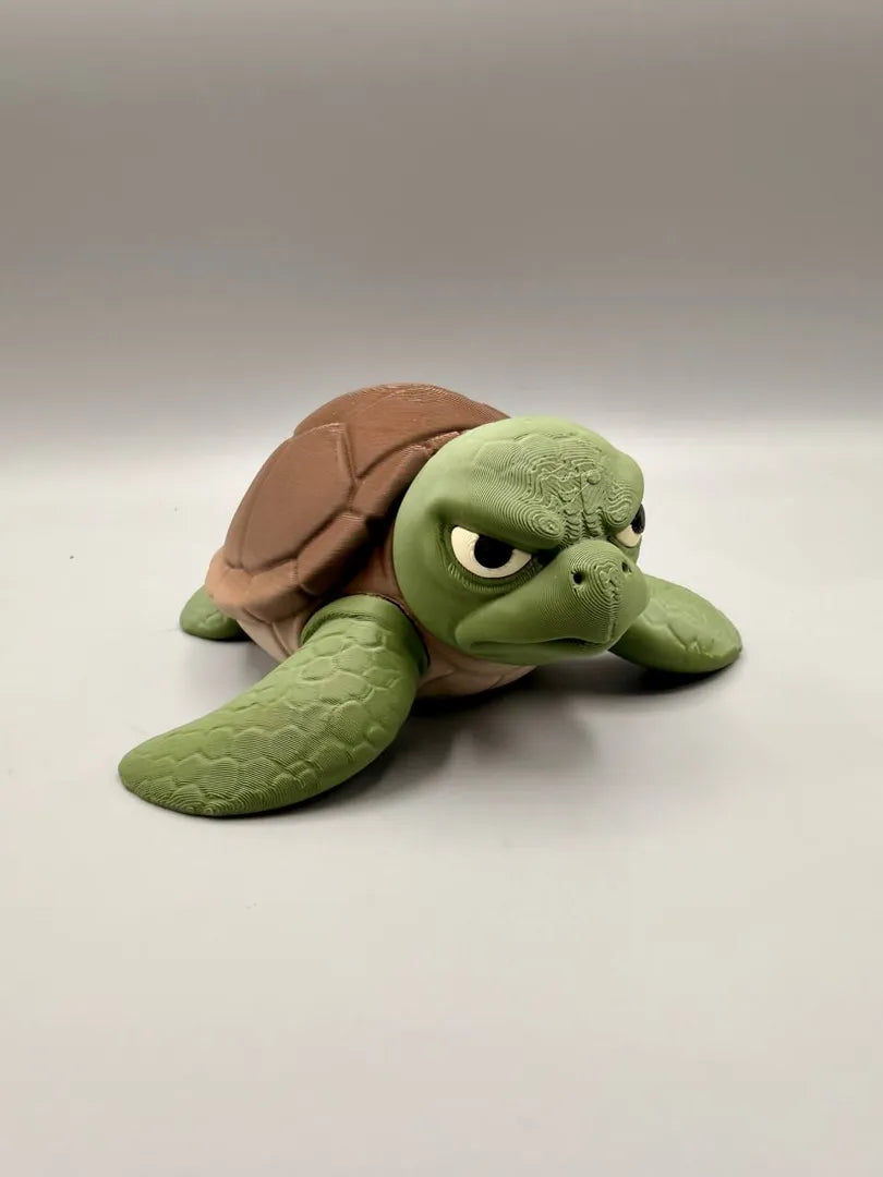 Grumpy Sea Turtle 3D printed sculpture, front view