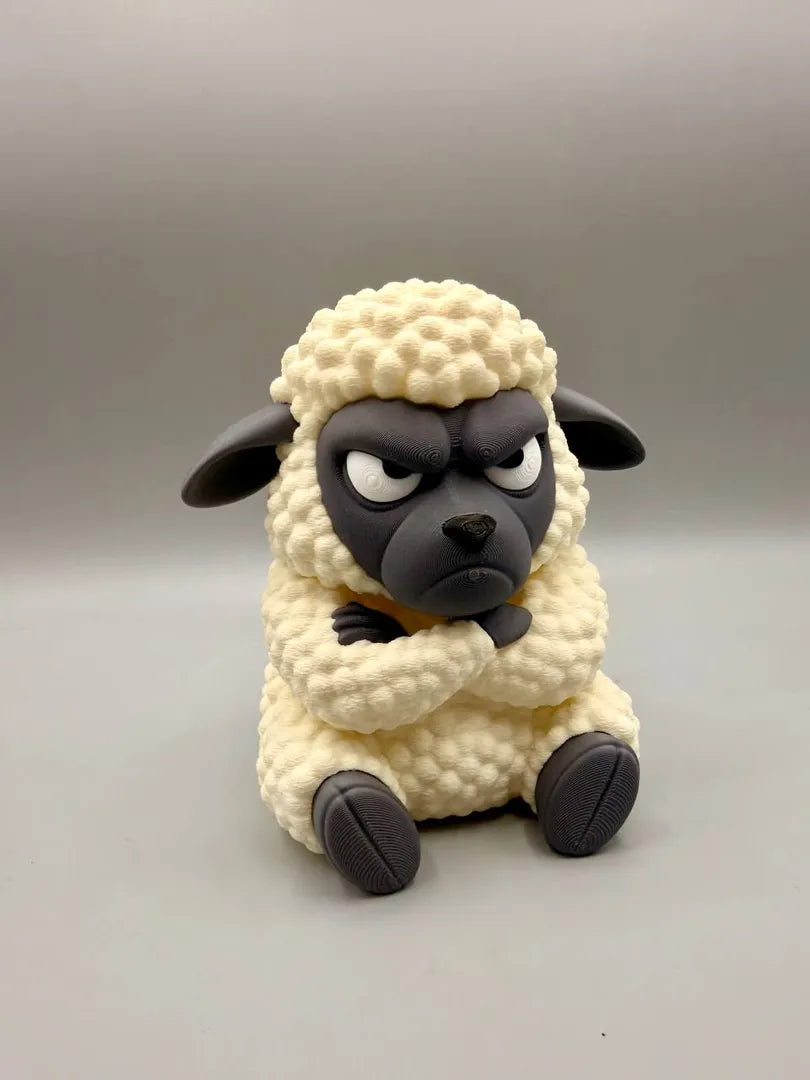 Grumpy Sheep 3D printed sculpture, front view