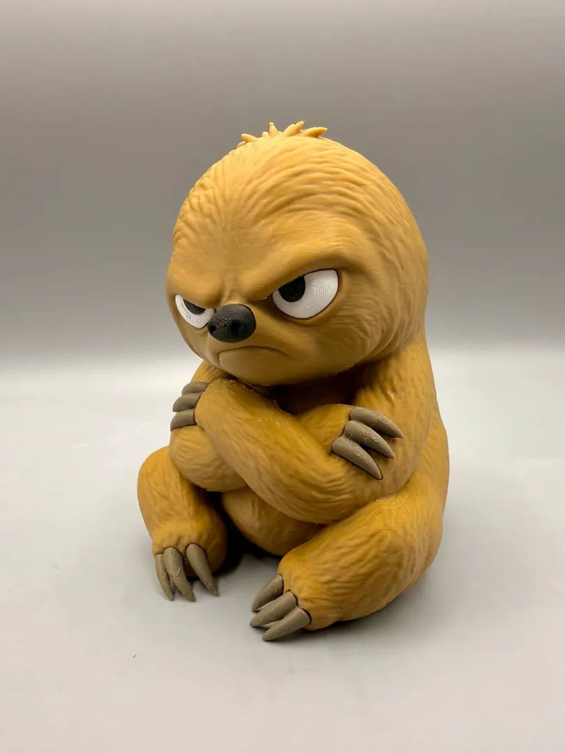 Grumpy Sloth sculpture, three-quarter view