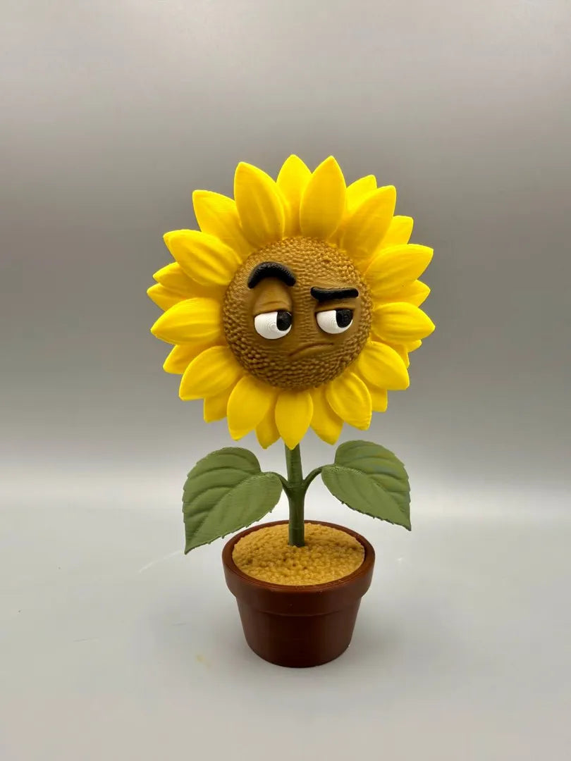 Grumpy Sunflower 3D printed sculpture, front view
