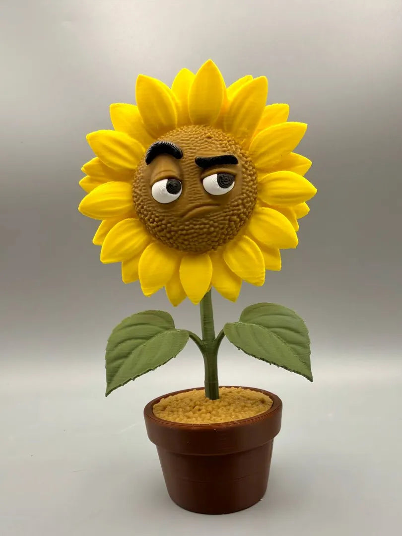 Grumpy Sunflower sculpture, front view