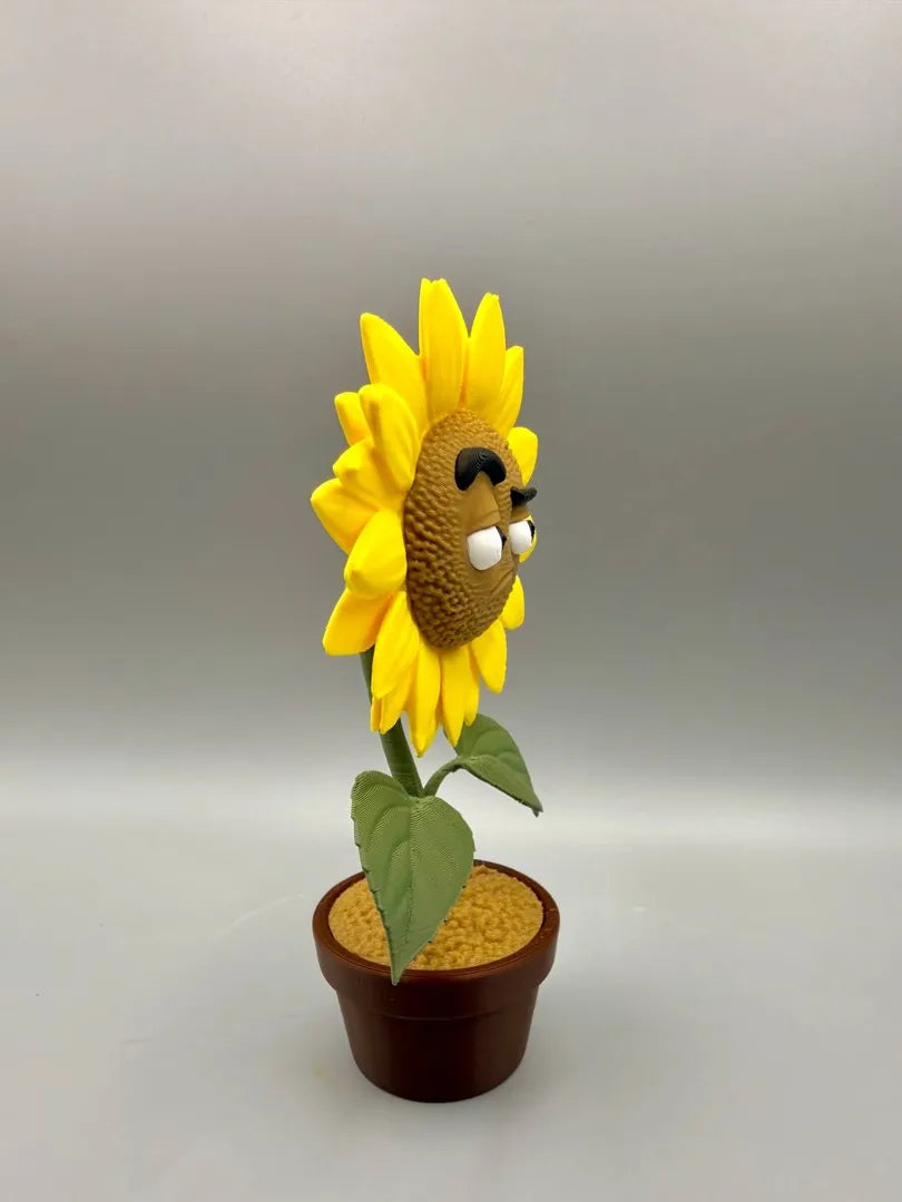 Grumpy Sunflower sculpture, three-quarter view
