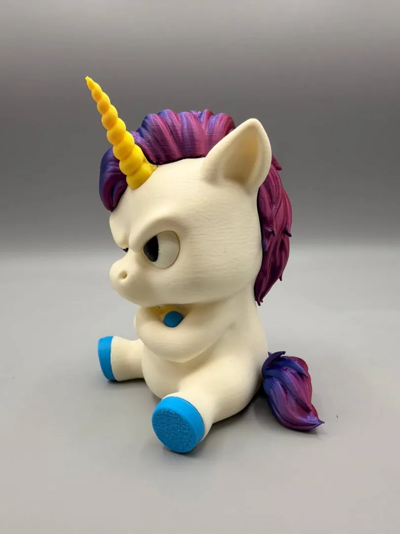 Grumpy Unicorn sculpture, three-quarter view