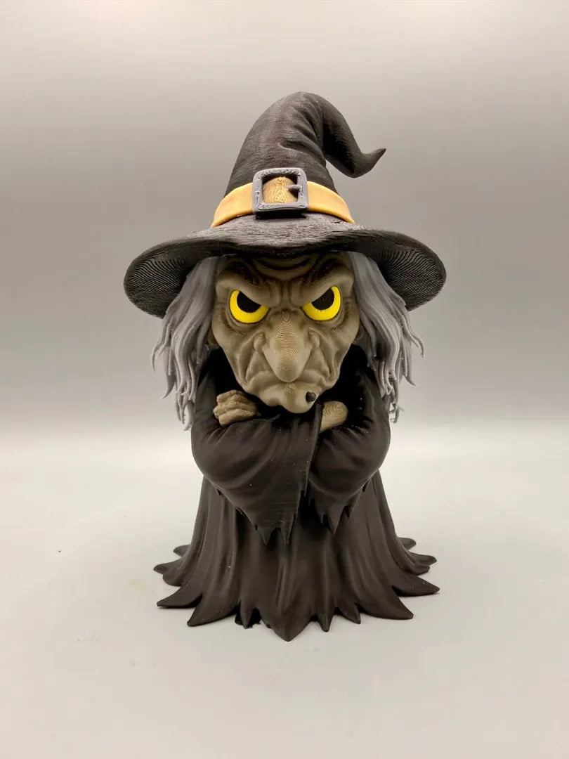 Grumpy Witch 3D printed sculpture, front view