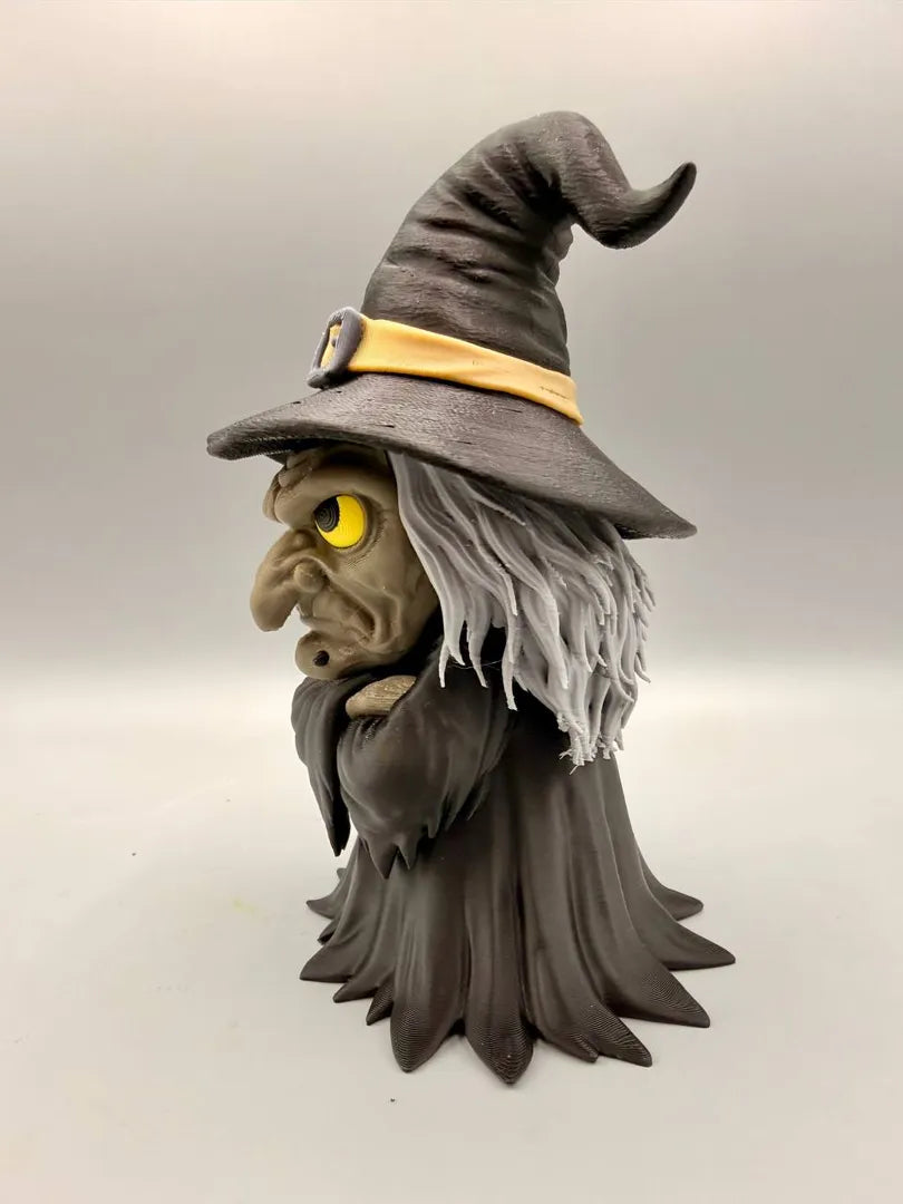 Grumpy Witch sculpture, three-quarter view