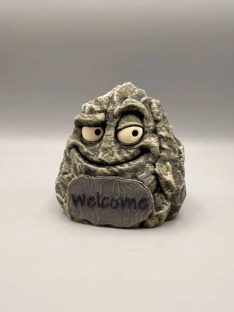 Happy Stone 3D printed welcome rock, front view