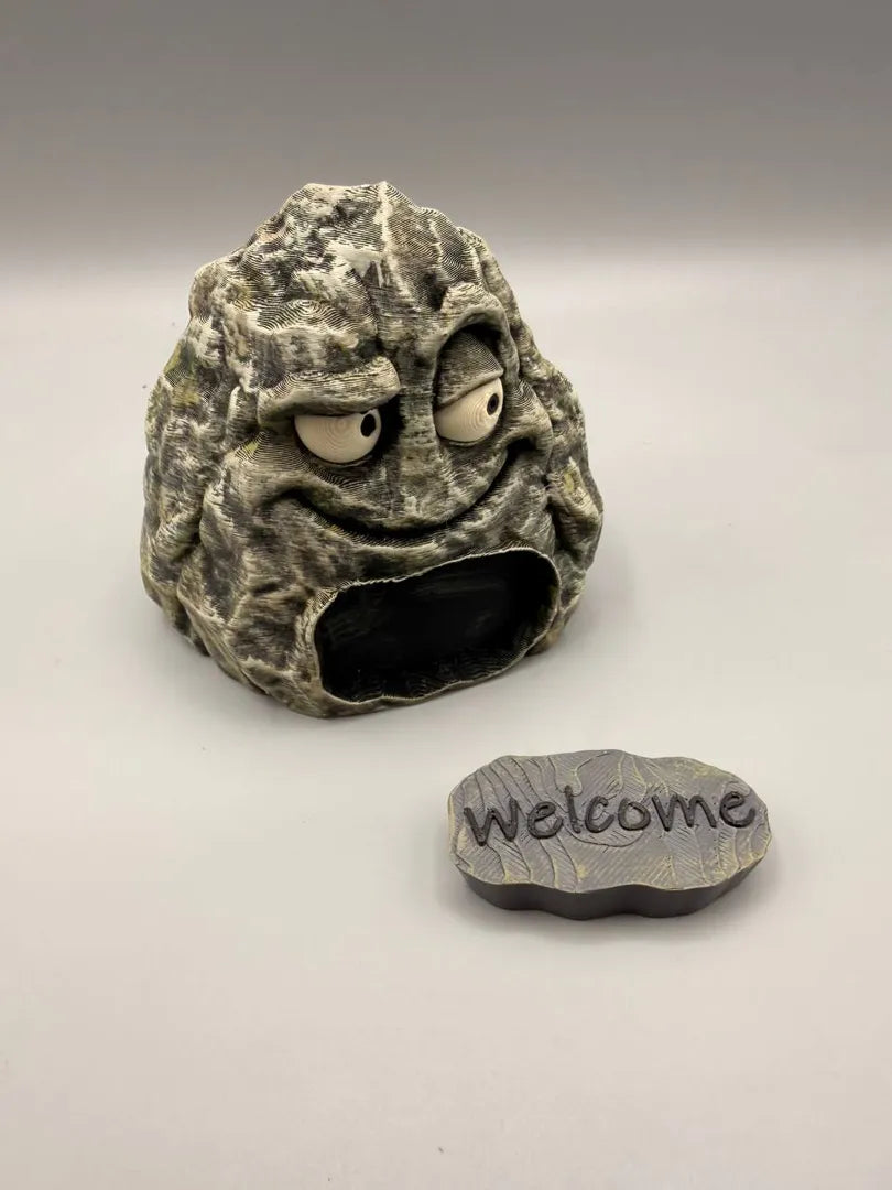 Happy Stone with its Welcome sign, front view