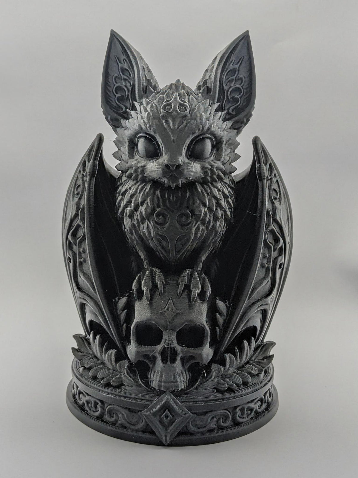Necro Bat Skull Relic in Matte Black, front view