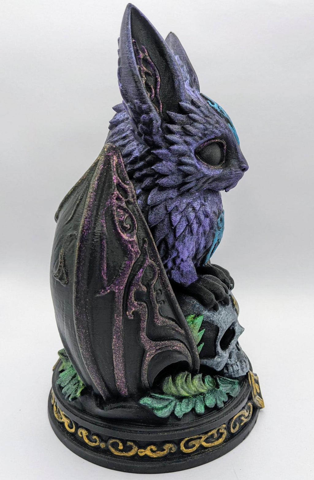 Necro Bat Skull Relic, hand-finished by Tonya Taylor, right view