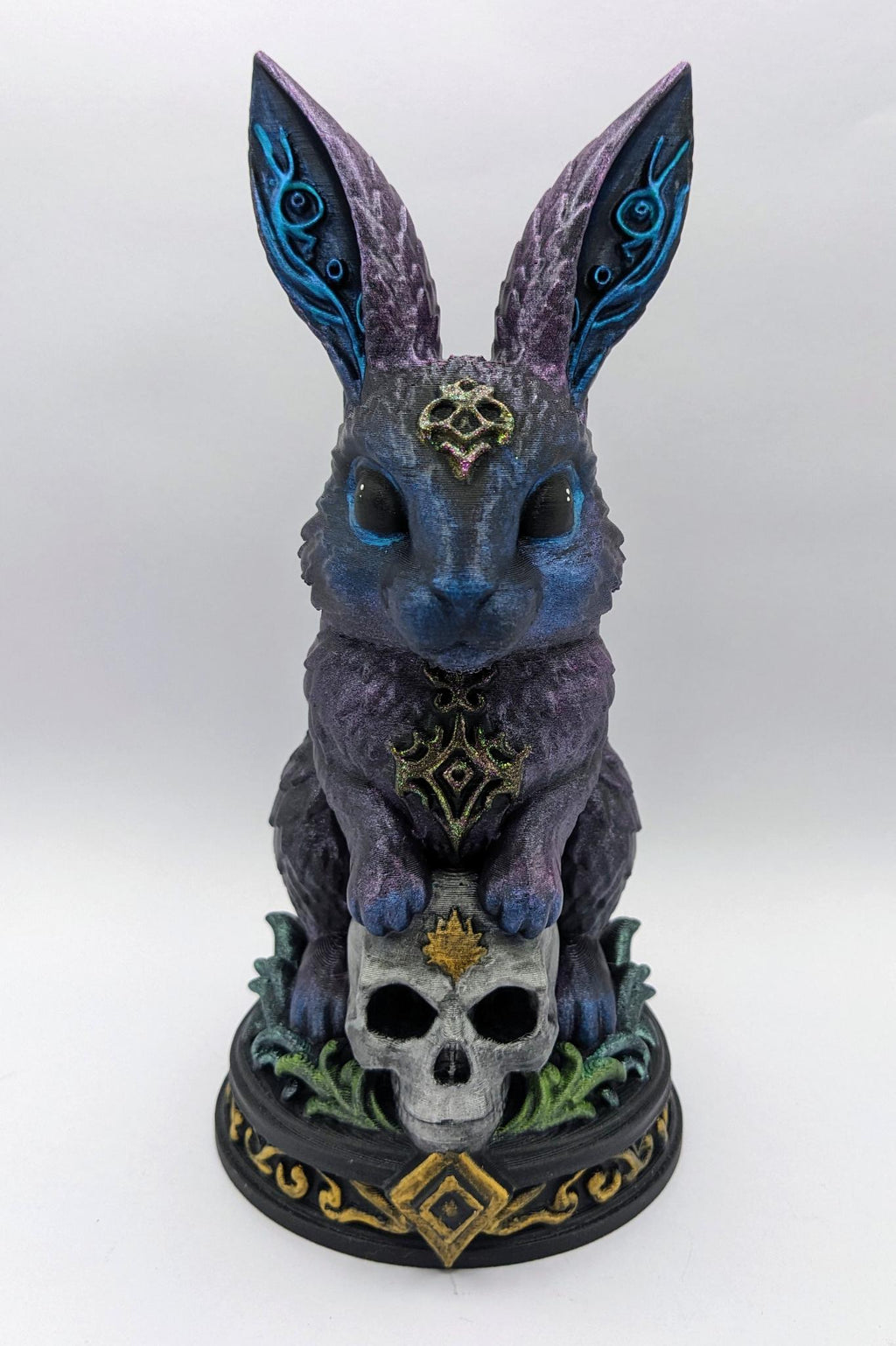 Necro Bunny Skull Relic, hand-finished by Tonya Taylor, front view