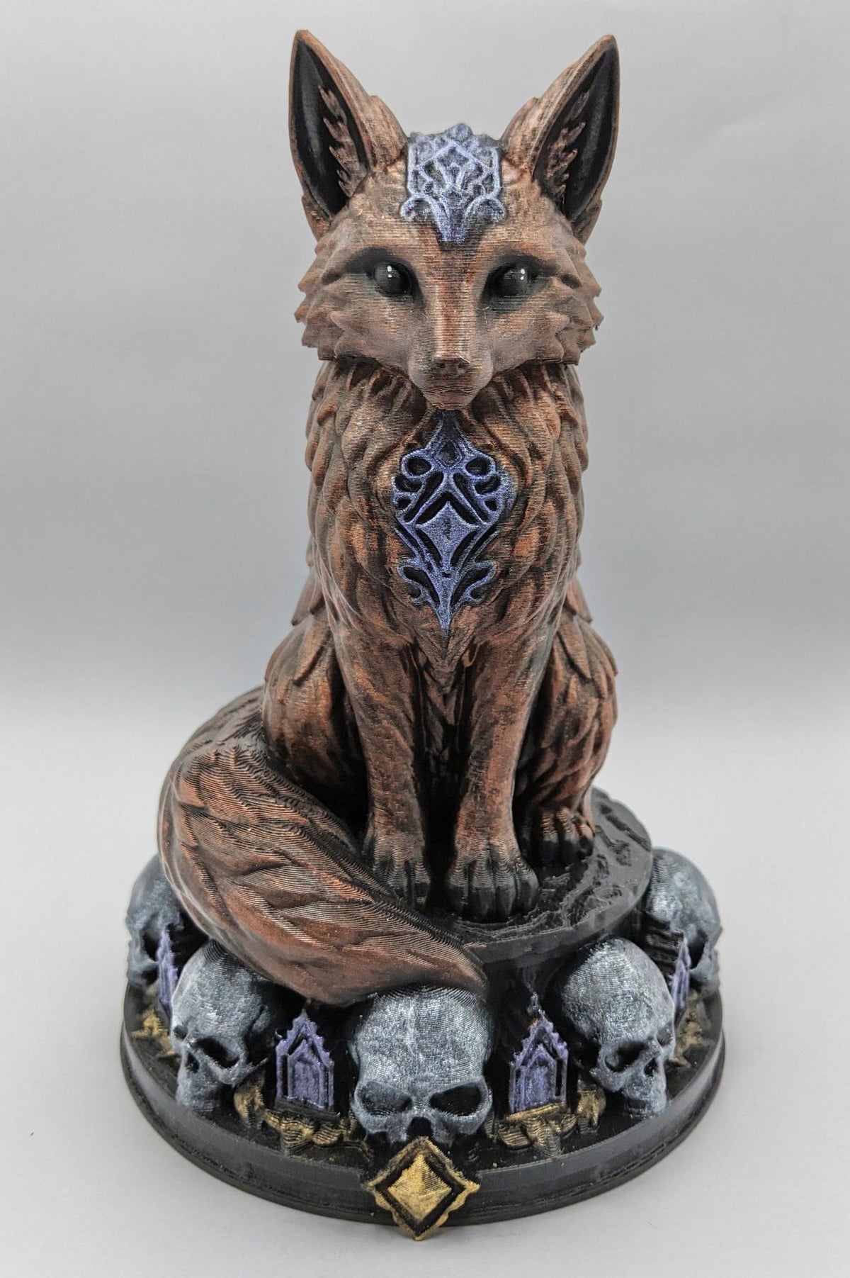 Necro Fox Skull Relic, hand-finished by Tonya Taylor, front view