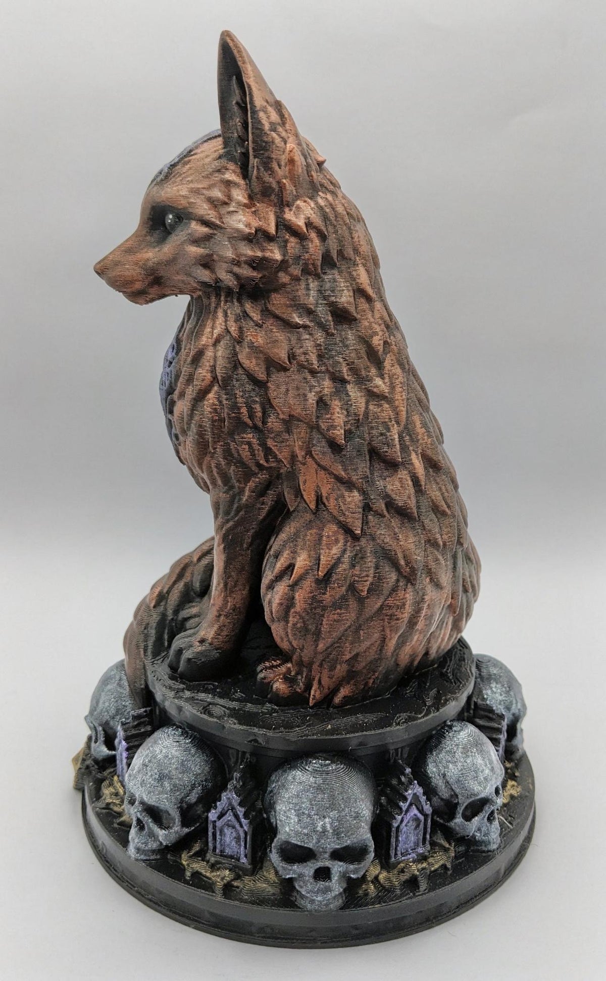 Necro Fox Skull Relic, hand-finished by Tonya Taylor, left view