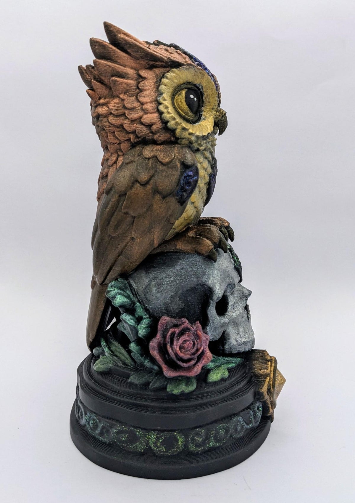 Necro Owl Skull Relic, hand-finished by Tonya Taylor, right view