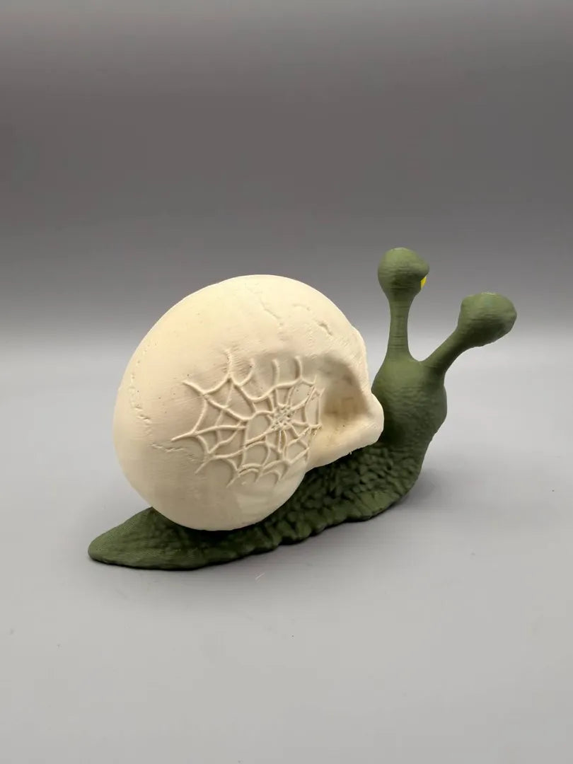Skull Snail sculpture, three-quarter view