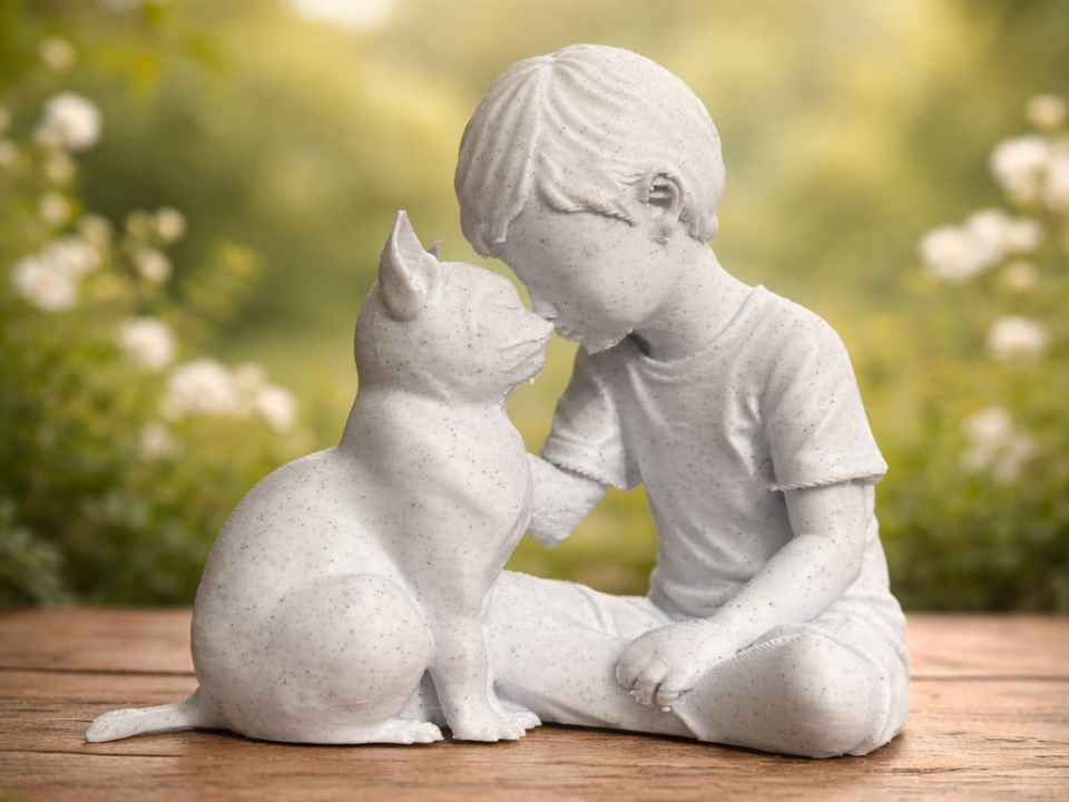 Gentle Bond Boy and Cat sculpture