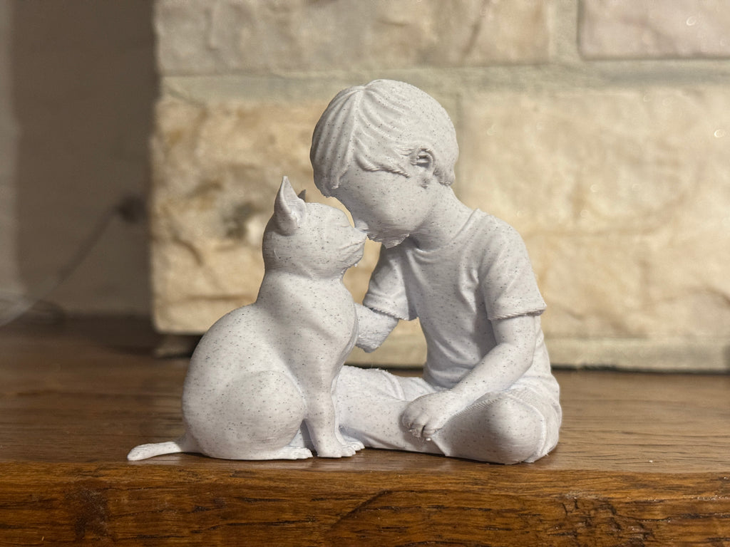 Gentle Bond Boy and Cat sculpture